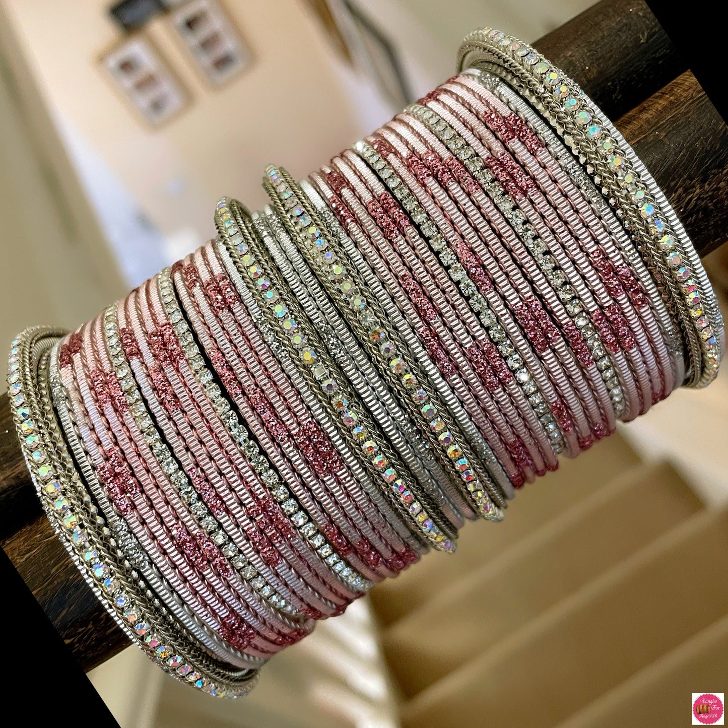 Silver Zirconia Metal Bangles Sets- Various Colours