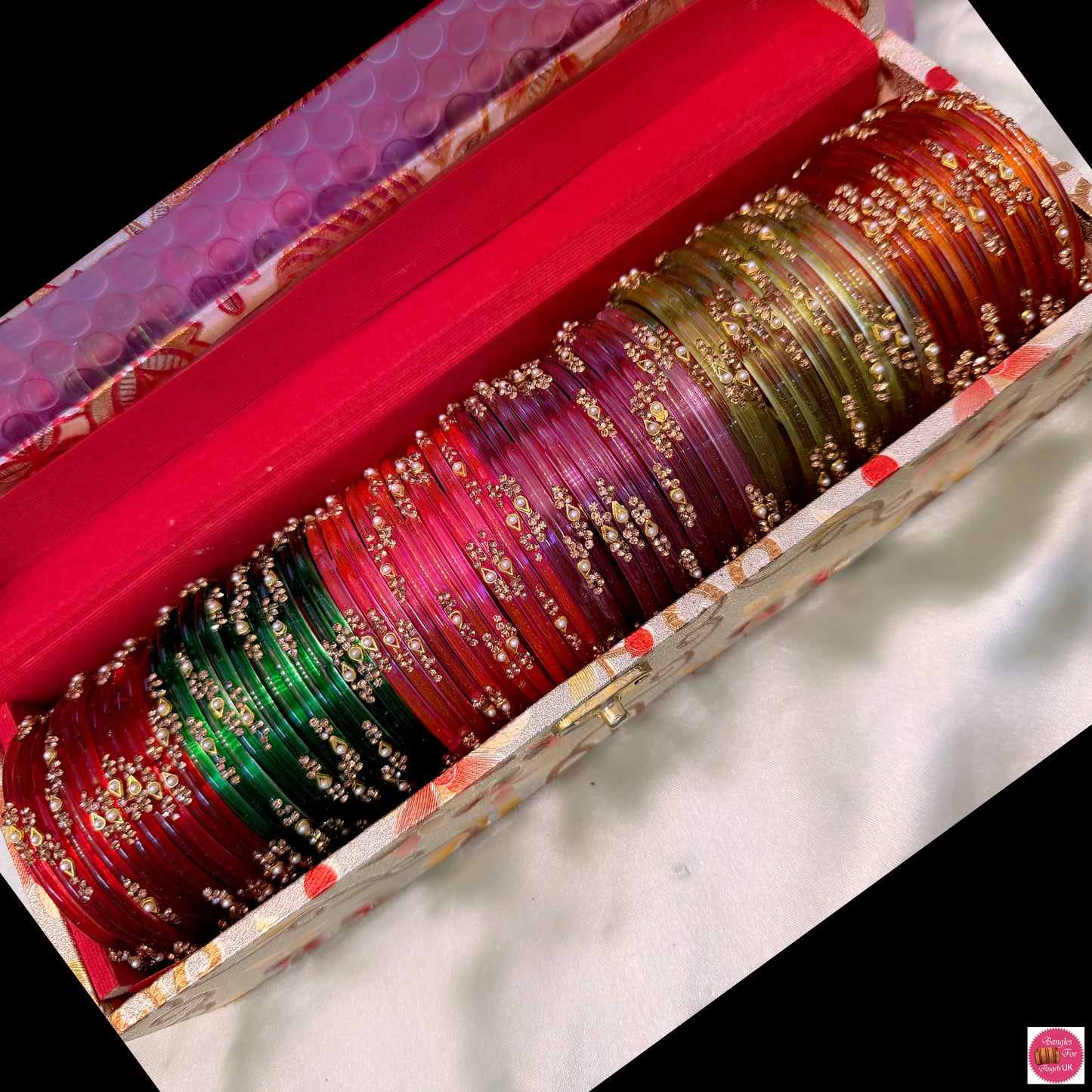 Pearl Glass Bangles Combo- 6 Sets