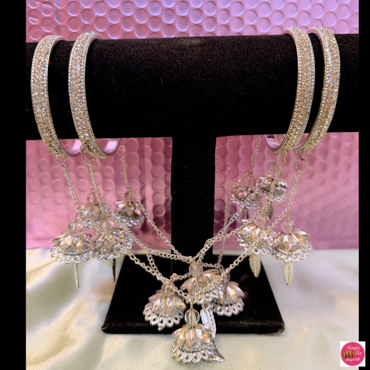 Silver Stone Hanging Metal Bangles Set