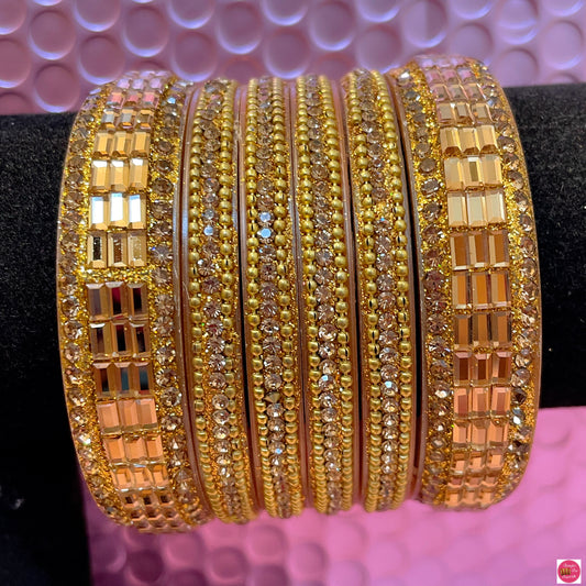 Gold Diamante Bangles Set- Size 2.4/2.6