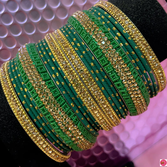 Gold & Green Metal Bangles Set- Size 2.10