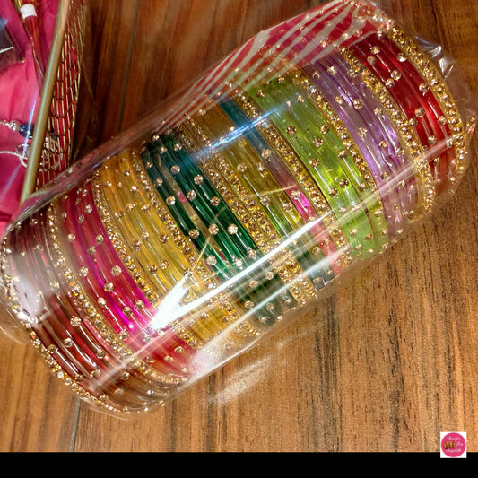 Multicoloured Pure Raindrop Glass Bangles Set