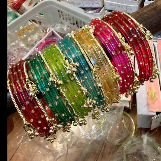 Multicoloured Kashmiri Glass Bangles Set- Size 2.4/2.6