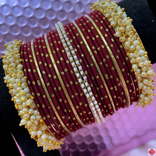Pearl Maroon Metal Bangles Set