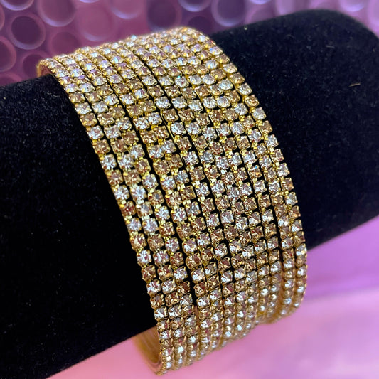 Gold & White Zirconia Metal Bangles- 12 Sets