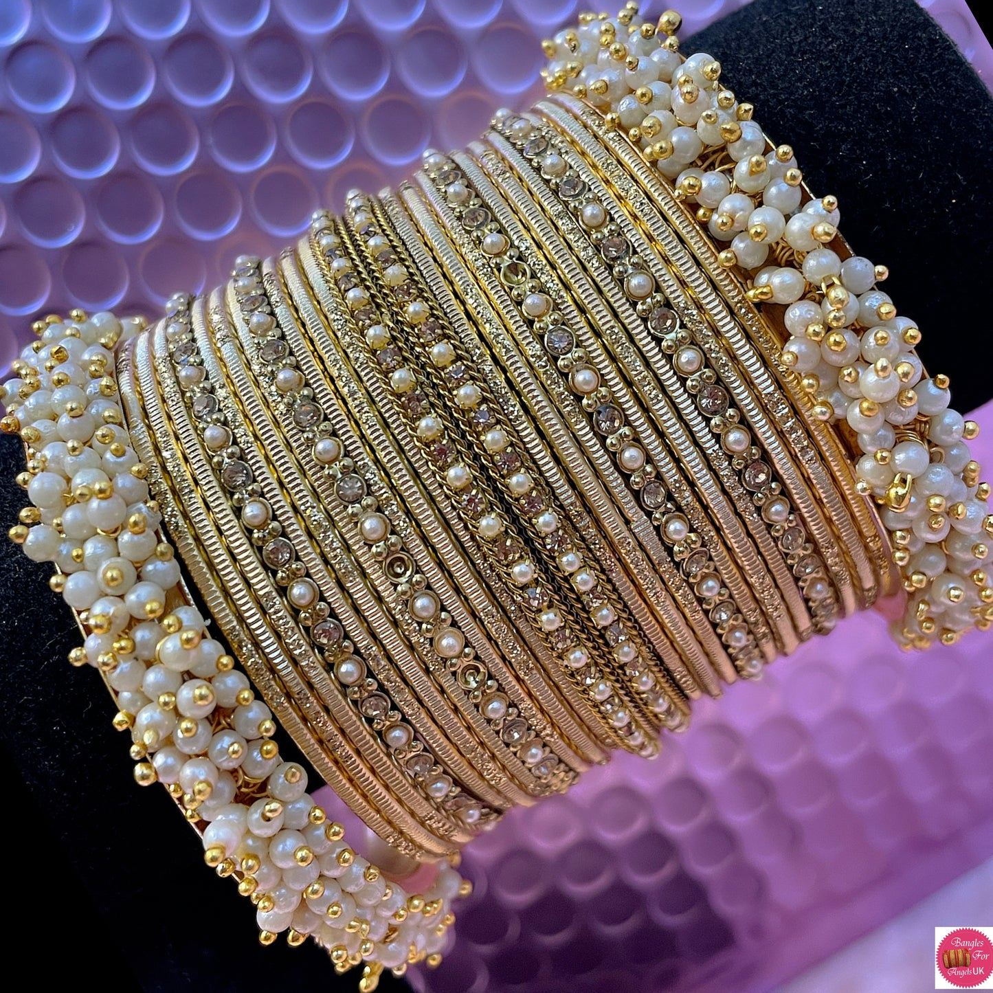 Gold Pearl Metal Bangles Set