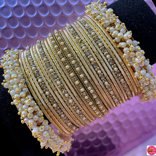 Gold Pearl Metal Bangles Set