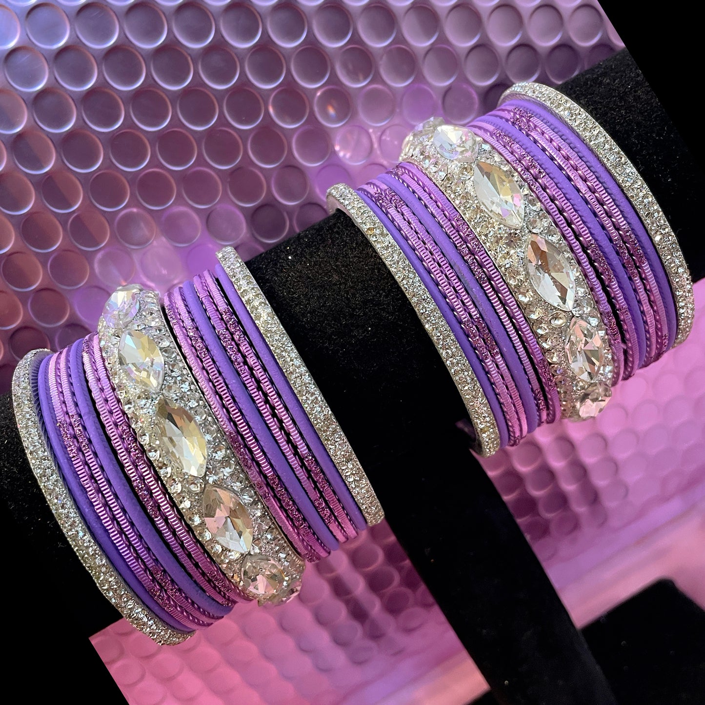 Silver Stone Metal Bangles Set- Lilac/Lavender