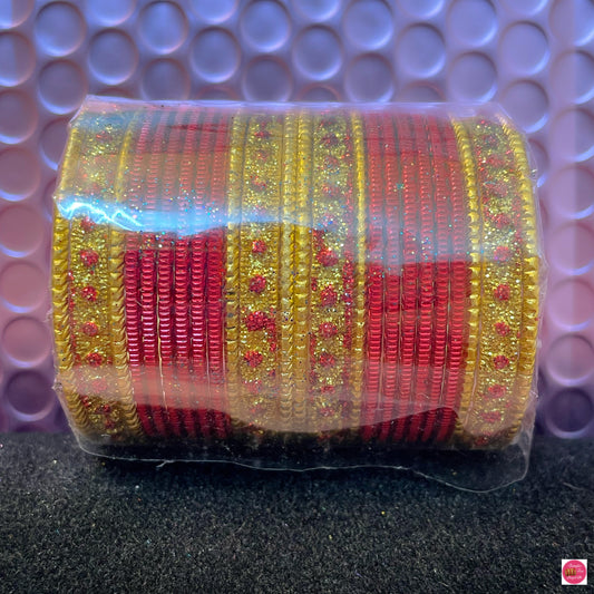 Red & Gold Metal Bangles Set- Size 1.10/1.12