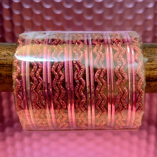 Pink Zigzag Metal Bangles Set- Size 1.10