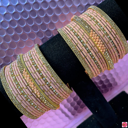 Peach & Gold Zirconia Bangles Set