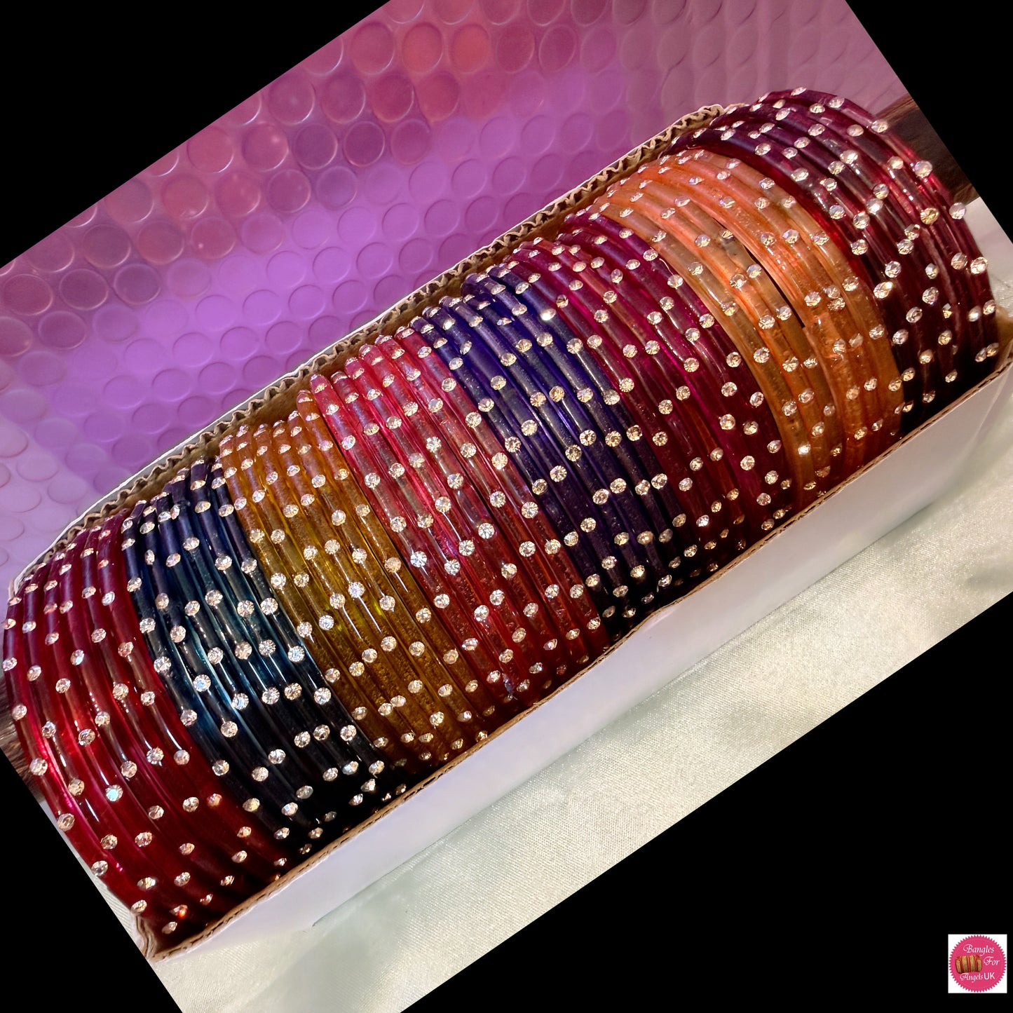 Stone Glass Bangles Combo Box- Size 2.10