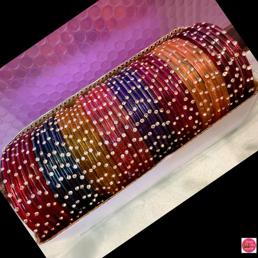 Stone Glass Bangles Combo Box- Size 2.10