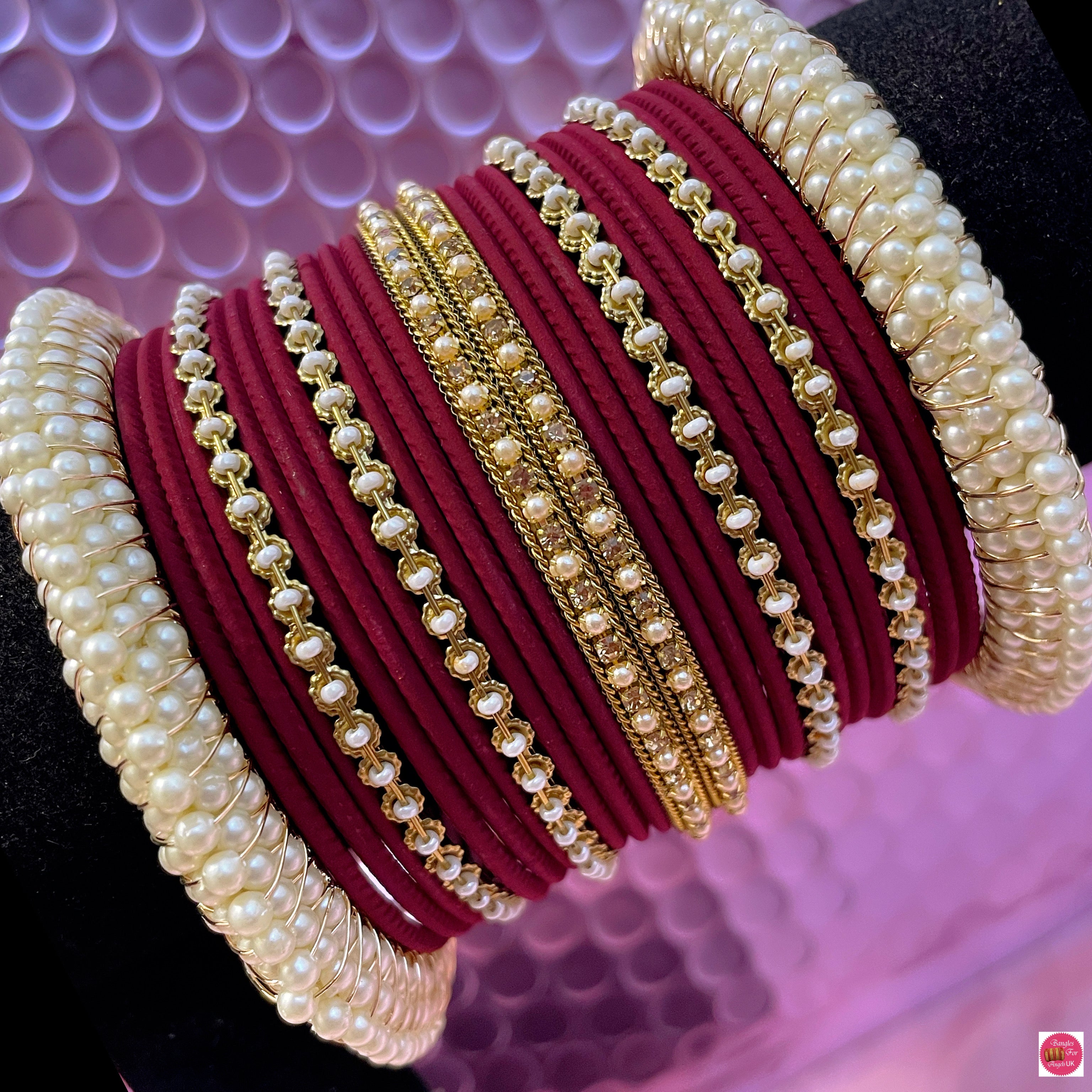 Pearl Metal Bangles Set- Maroon – Bangles For Angels UK