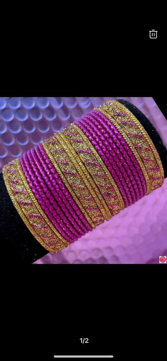 Kids Hot Pink Metal Bangles Set