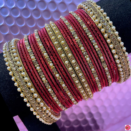 Pearl Maroon Metal Bangles Set- Size 2.10