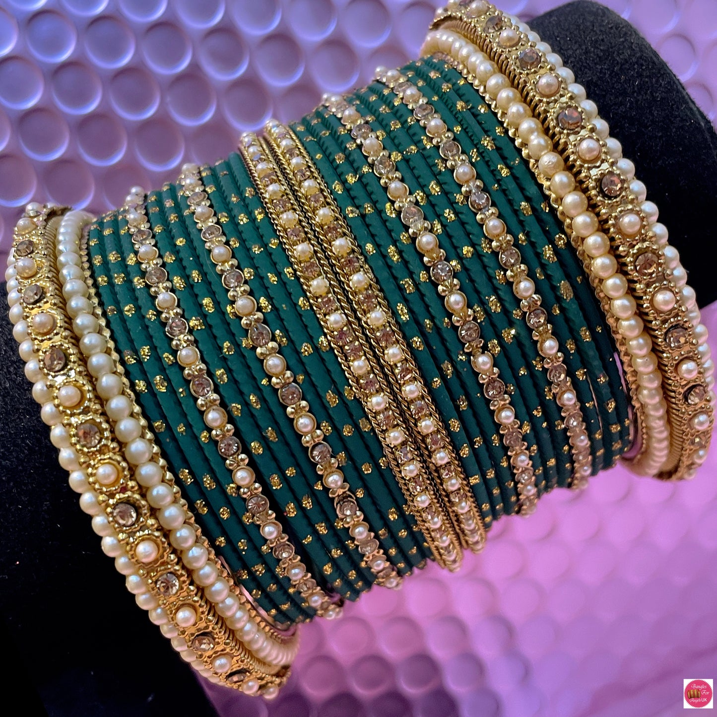 Pearl Green Metal Bangles Set- Size 2.10