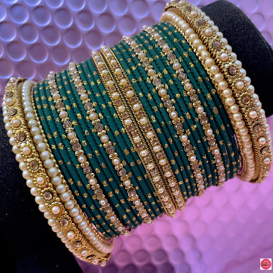 Pearl Green Metal Bangles Set- Size 2.10