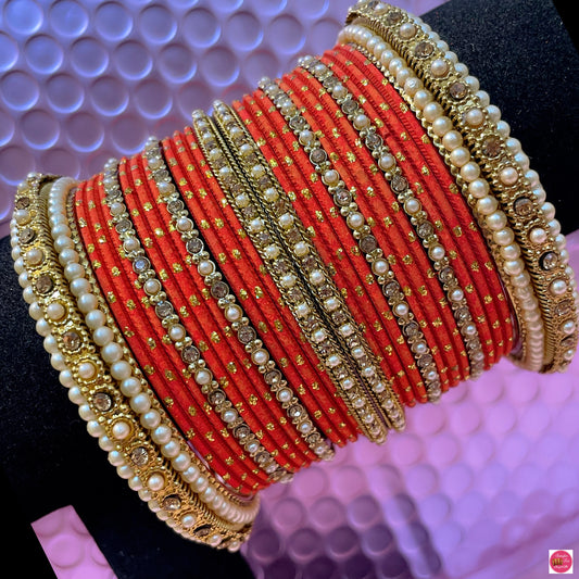 Pearl Orange Metal Bangles Set- Size 2.10