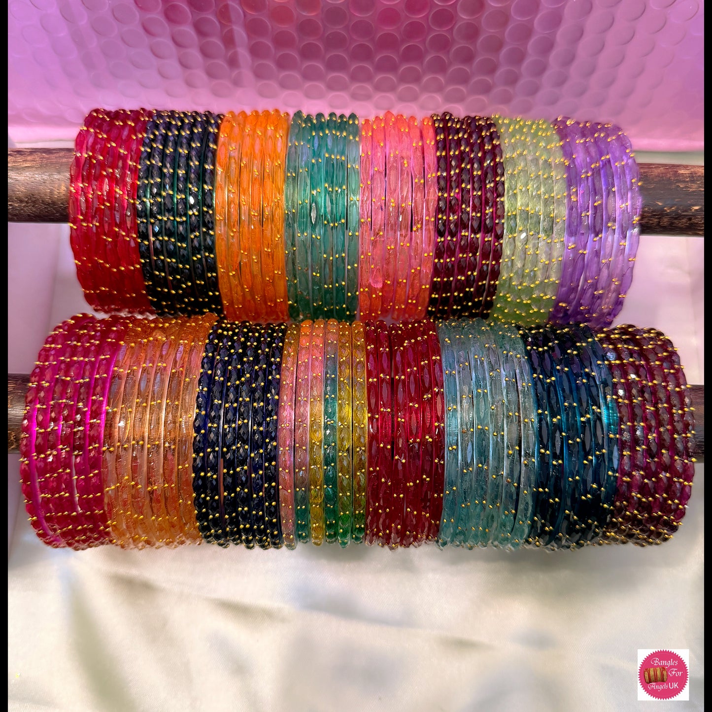 Raindrop Glass Bangles Combo Box Of 16 Sets: Size 2.6/2.8