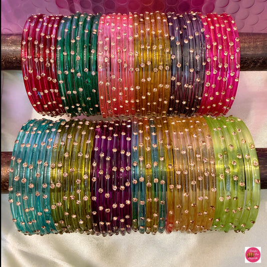 Stone Glass Bangles Combo Box Of 12 Sets- Size 2.6