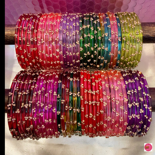 Zirconia Glass Bangles Combo Box Of 12 Sets: Size 2.6/2.8