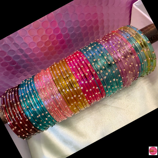 Stone Glass Bangles Combo Box- Size 2.8
