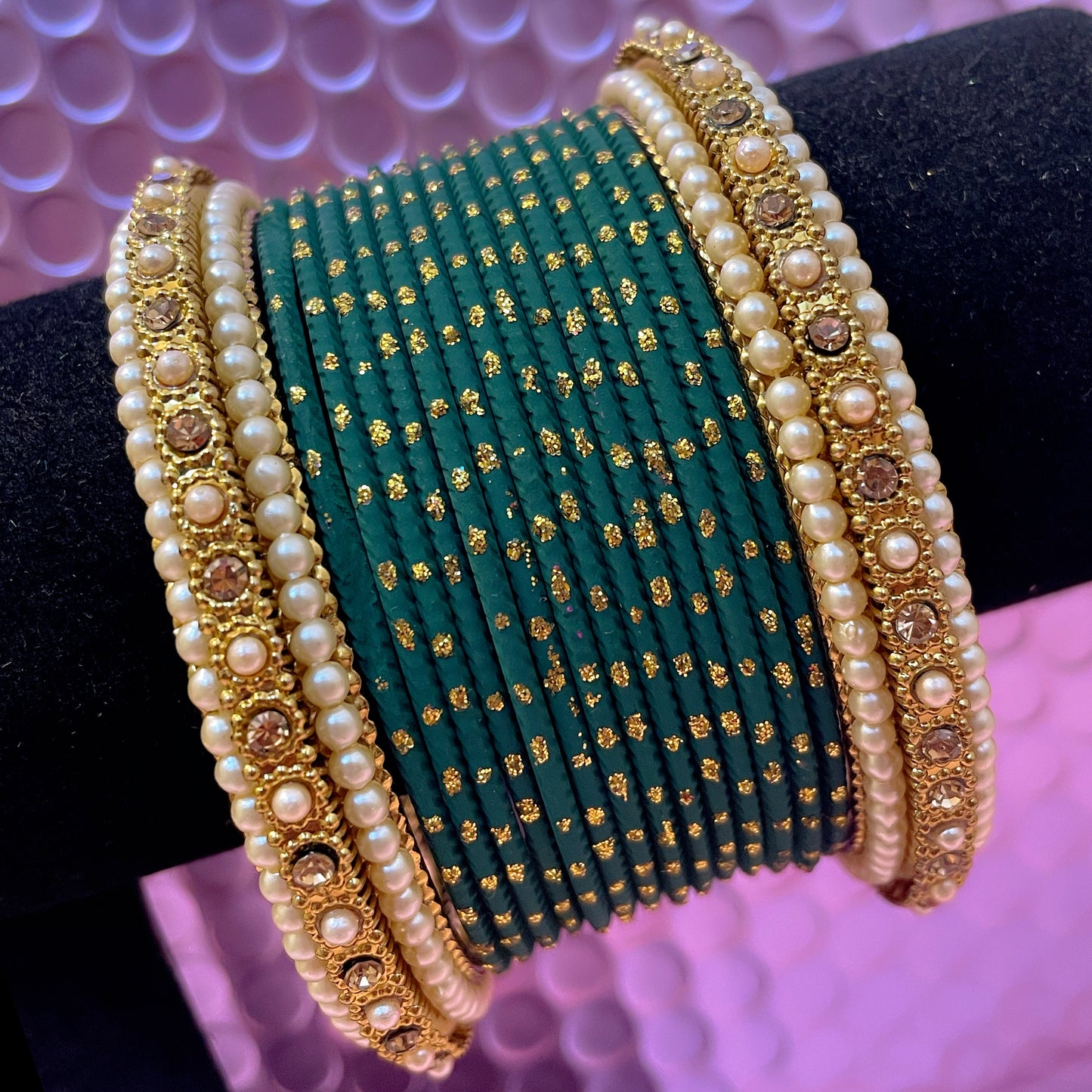 Pearl Metal Bangles Sets Various Colours- Size 2.10