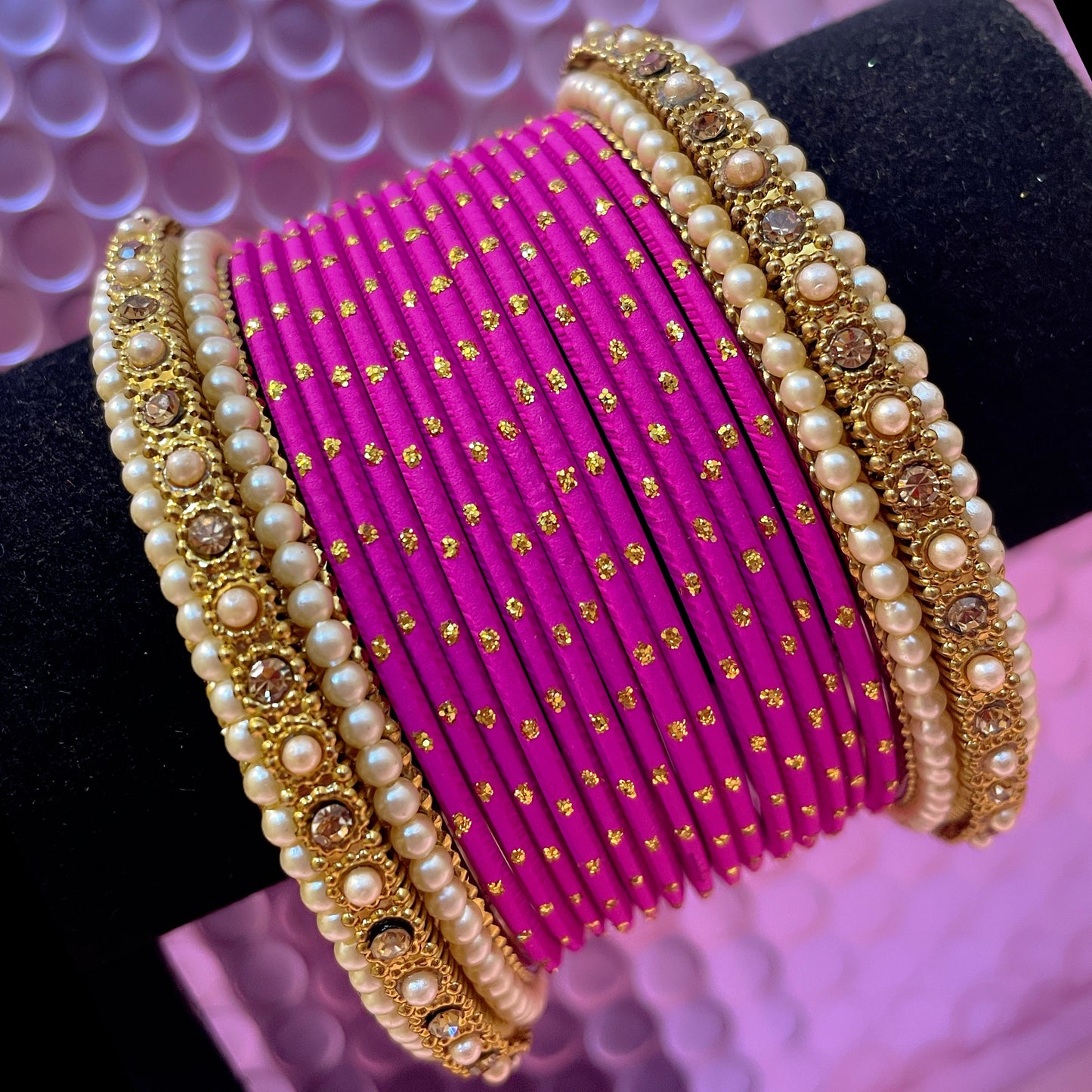 Pearl Metal Bangles Sets Various Colours- Size 2.10