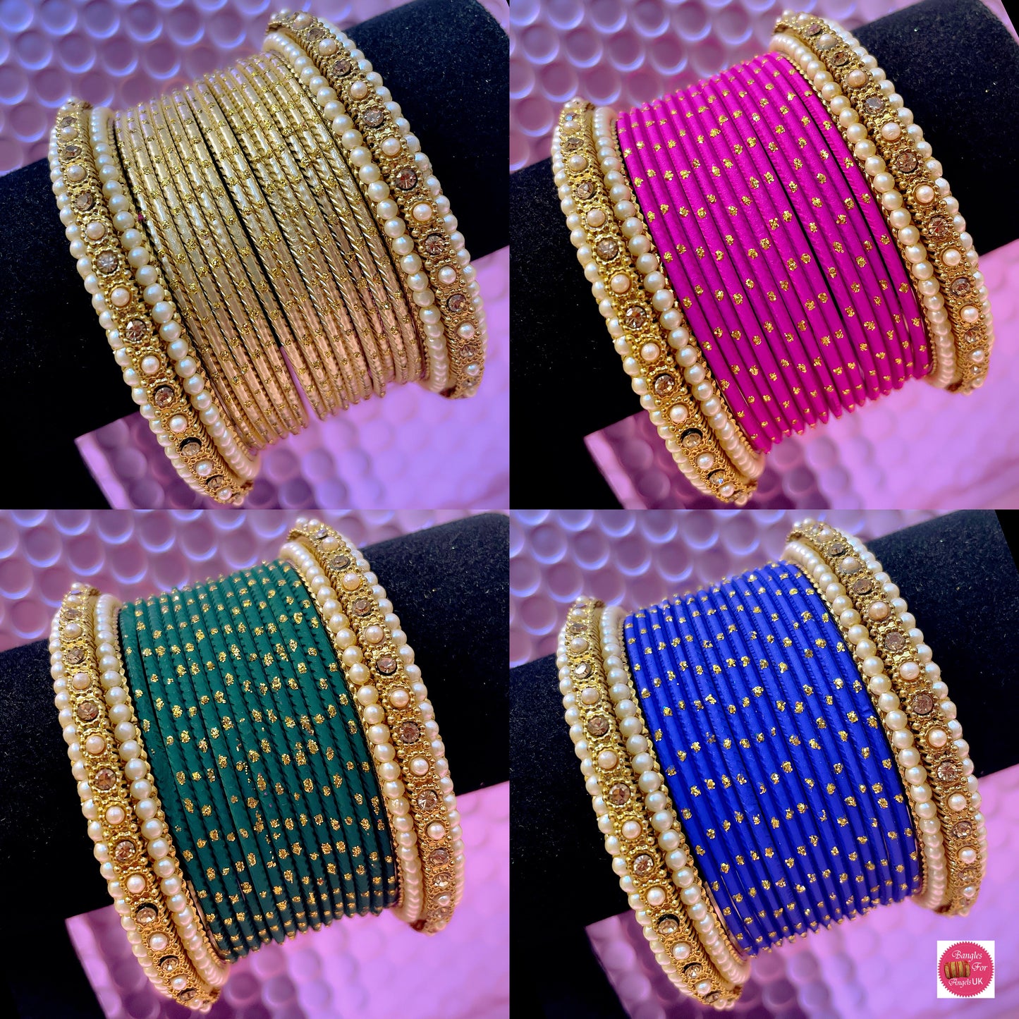 Pearl Metal Bangles Sets Various Colours- Size 2.10