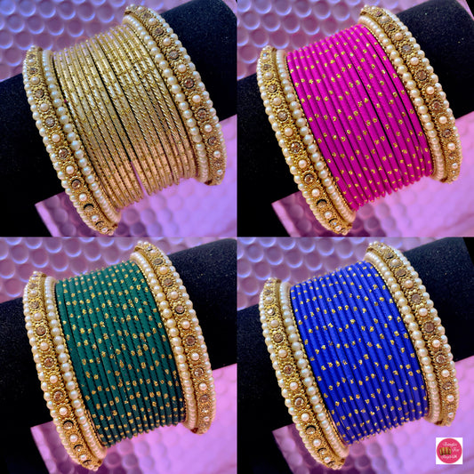 Pearl Metal Bangles Sets Various Colours- Size 2.10