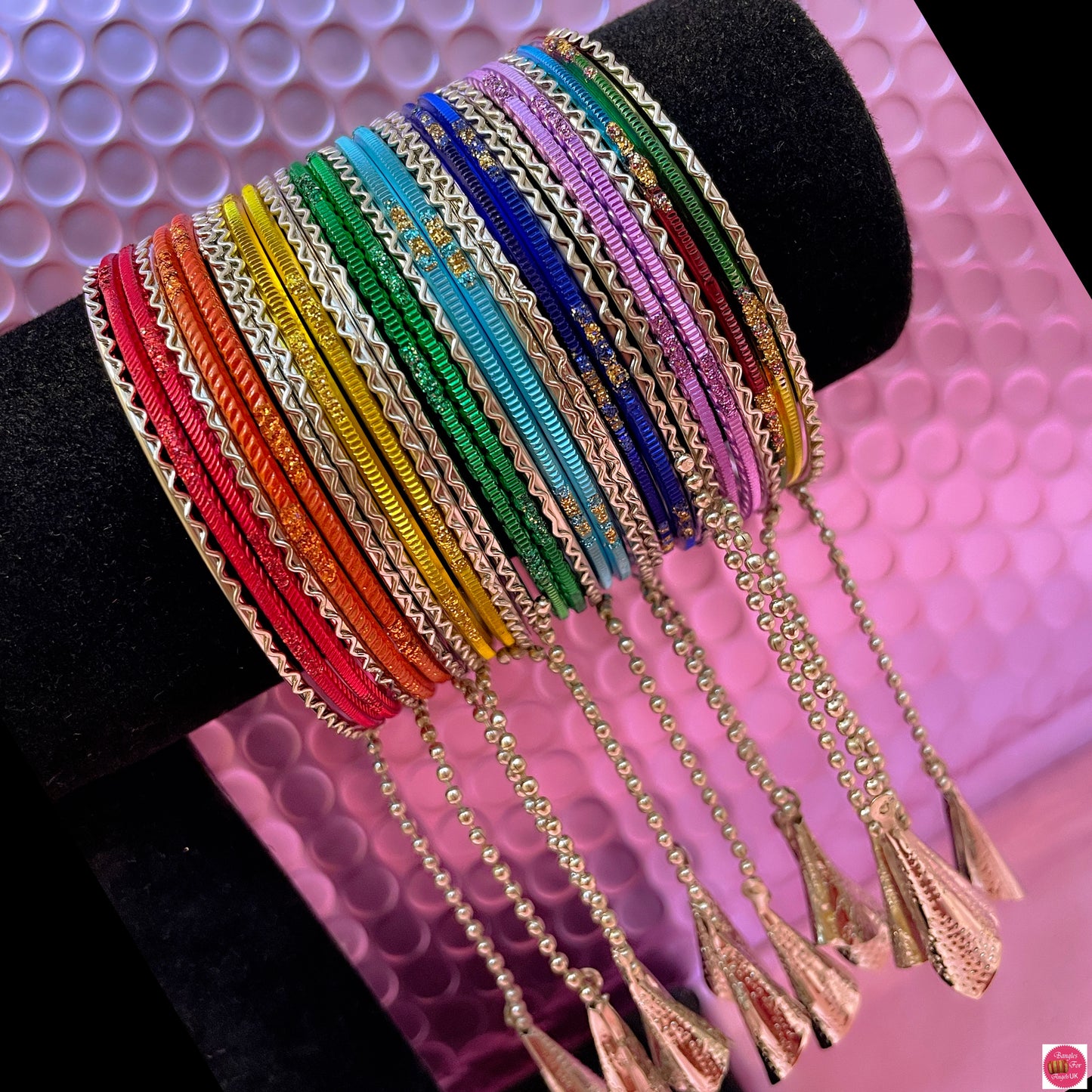 Multicoloured Rainbow Hanging Metal Bangles Set