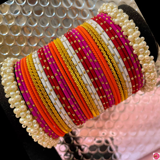 Pearl Multicoloured Metal Bangles Sett