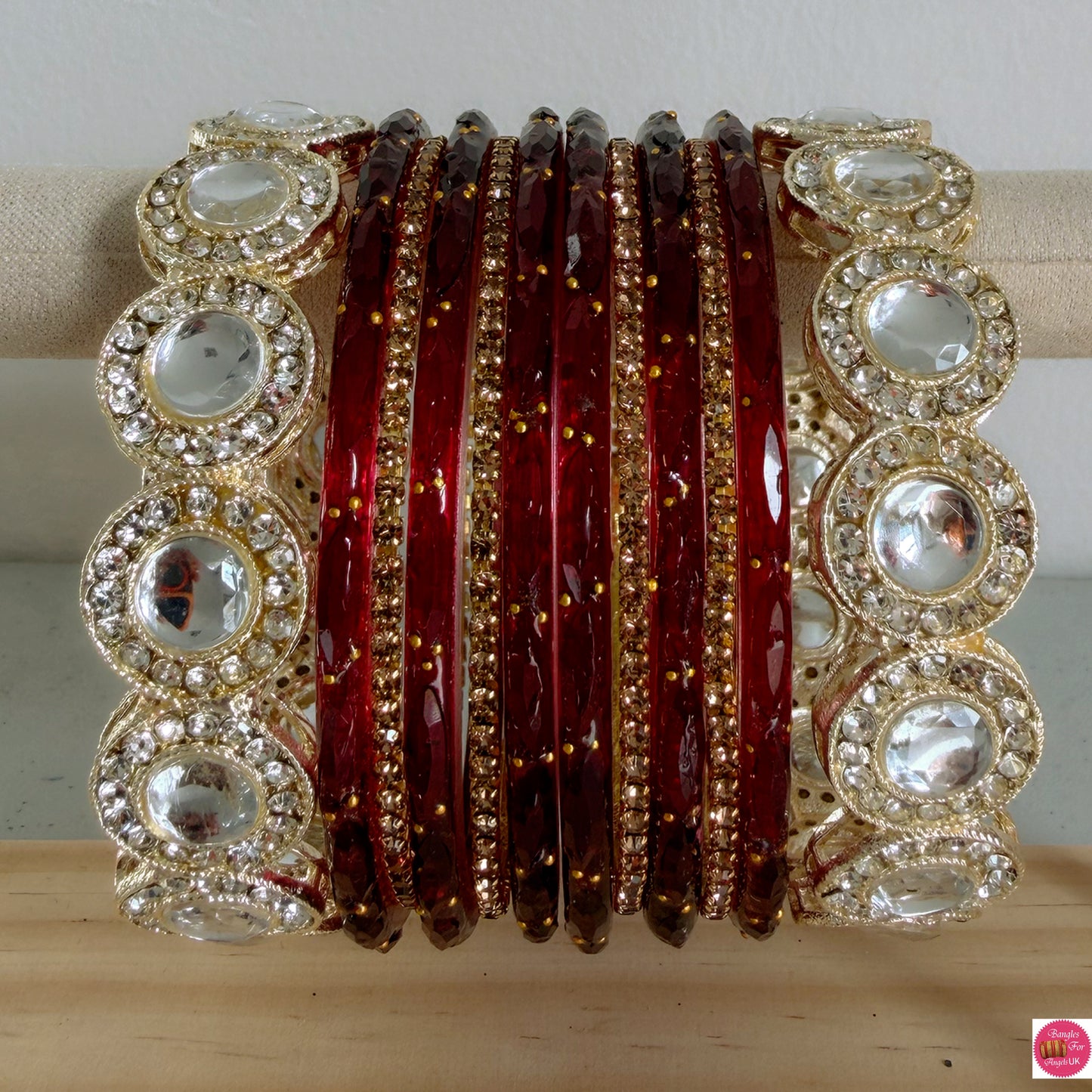 Gold Mirror Glass Bangles Set- Maroon