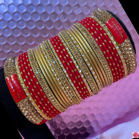 Red & Gold Metal Bangles Set