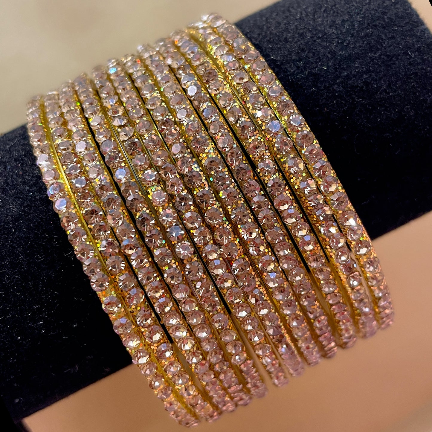 Gold Zirconia Glass Bangles- Size 2.8