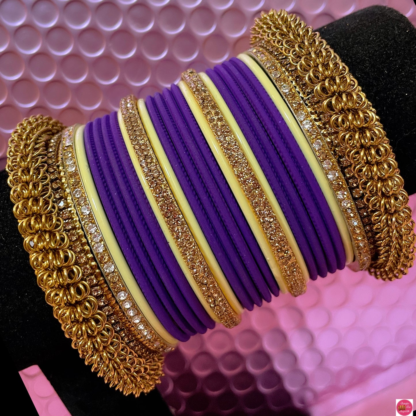 Gold Metal Bangles Set- Various Colours