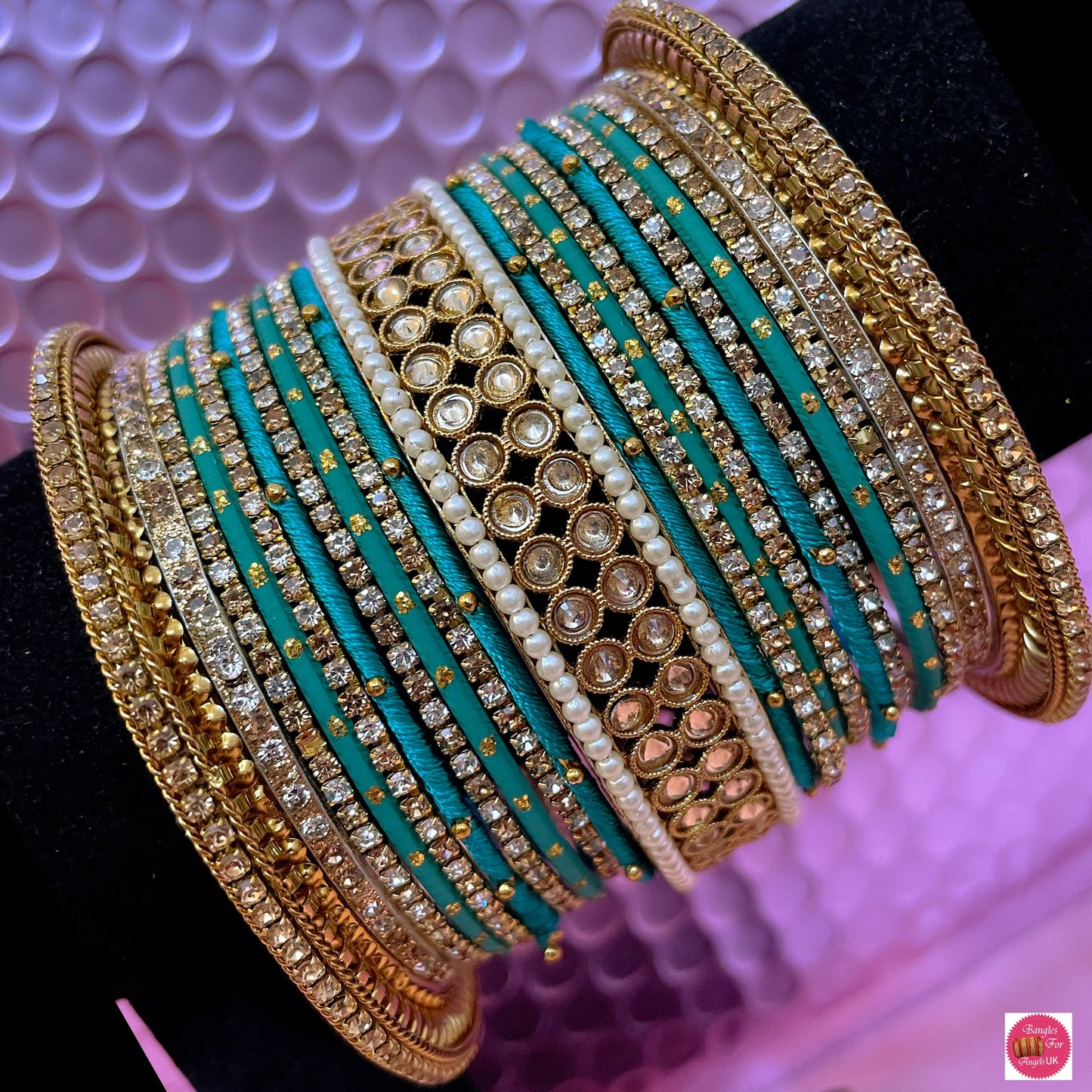 Kundan Zirconia Metal Bangles Sets Various Colours- Size 2.10