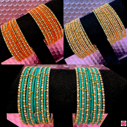 Zirconia Thread Metal Bangles Set- Various Colours