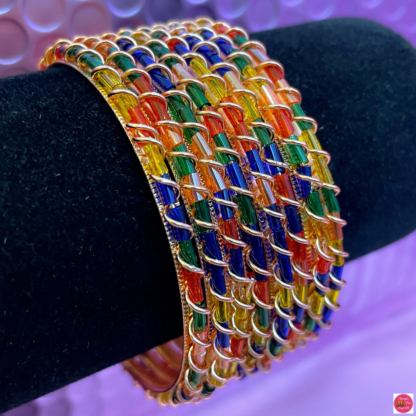 Multicoloured Rainbow Brass Metal Bangles Set