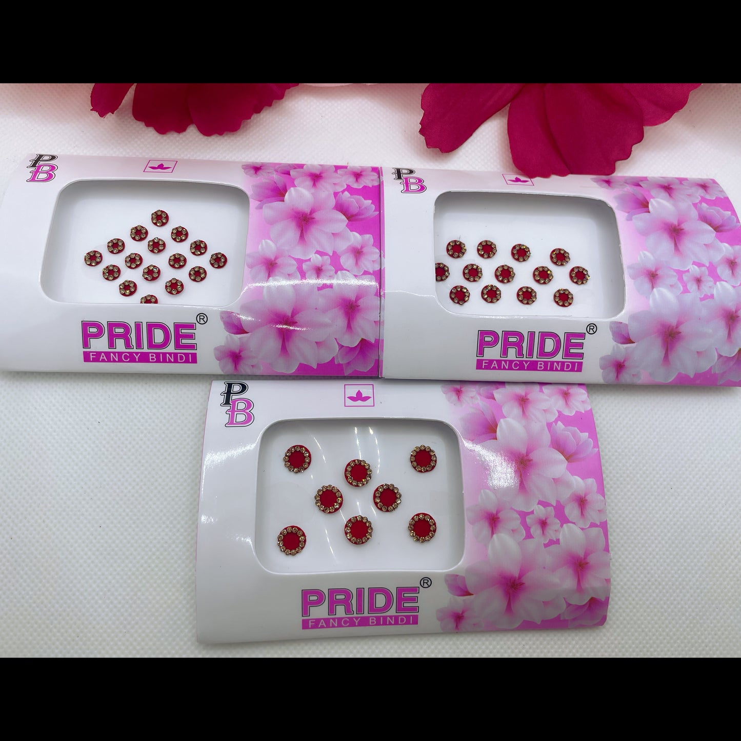 Red & Gold Stone Red Bindi Pack- Various Sizes