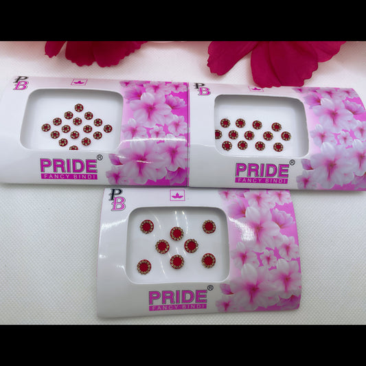Red & Gold Stone Red Bindi Pack- Various Sizes