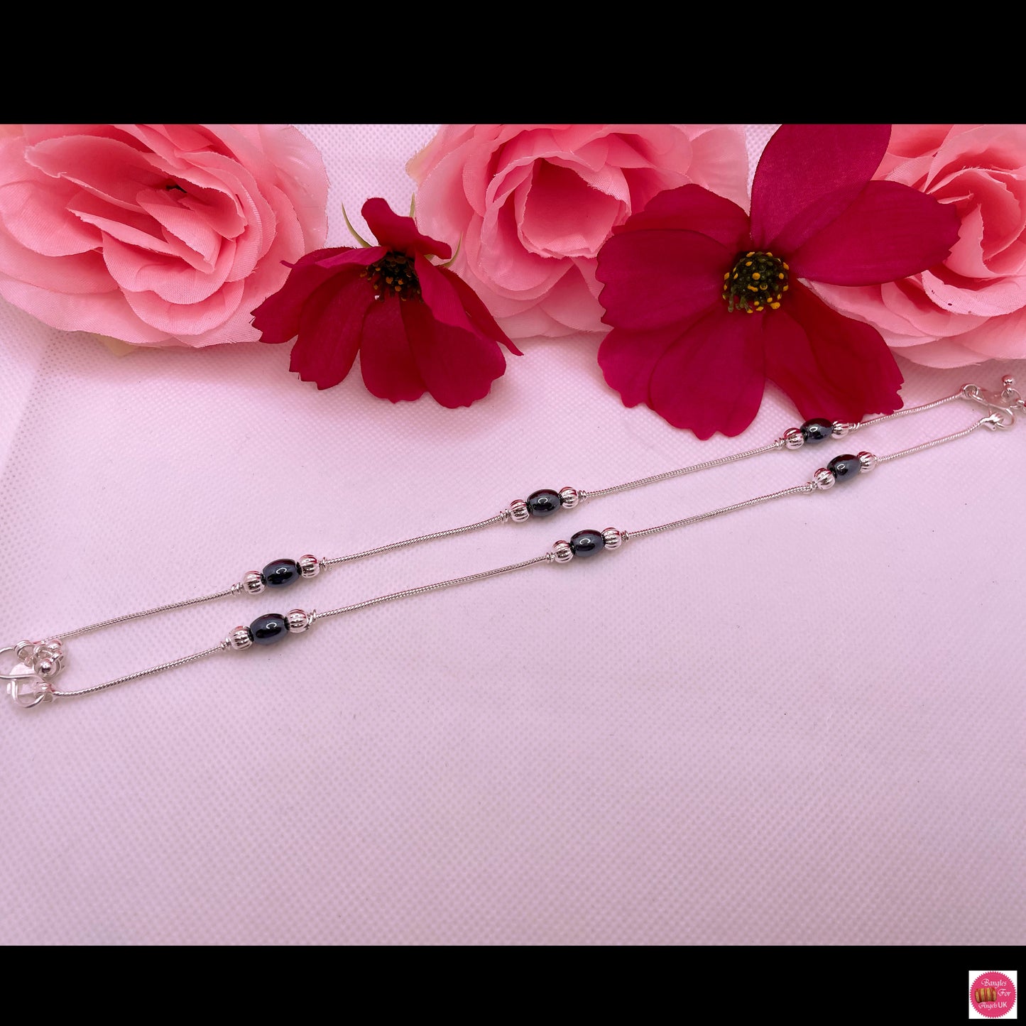 Silver Anklet/Payal- Black