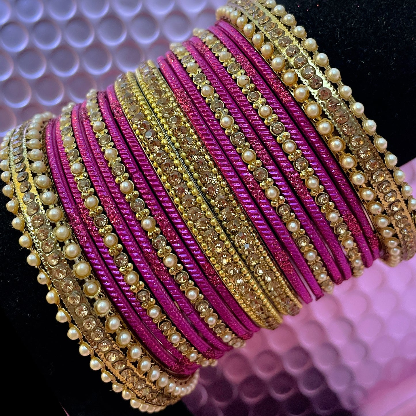 Gold Pearl Metal Bangles Set Various Colours- Size 2.10