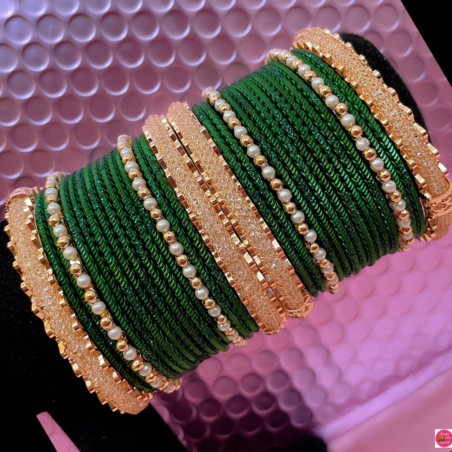 Gold Zirconia Pearl Metal Bangles Set- Various Colours