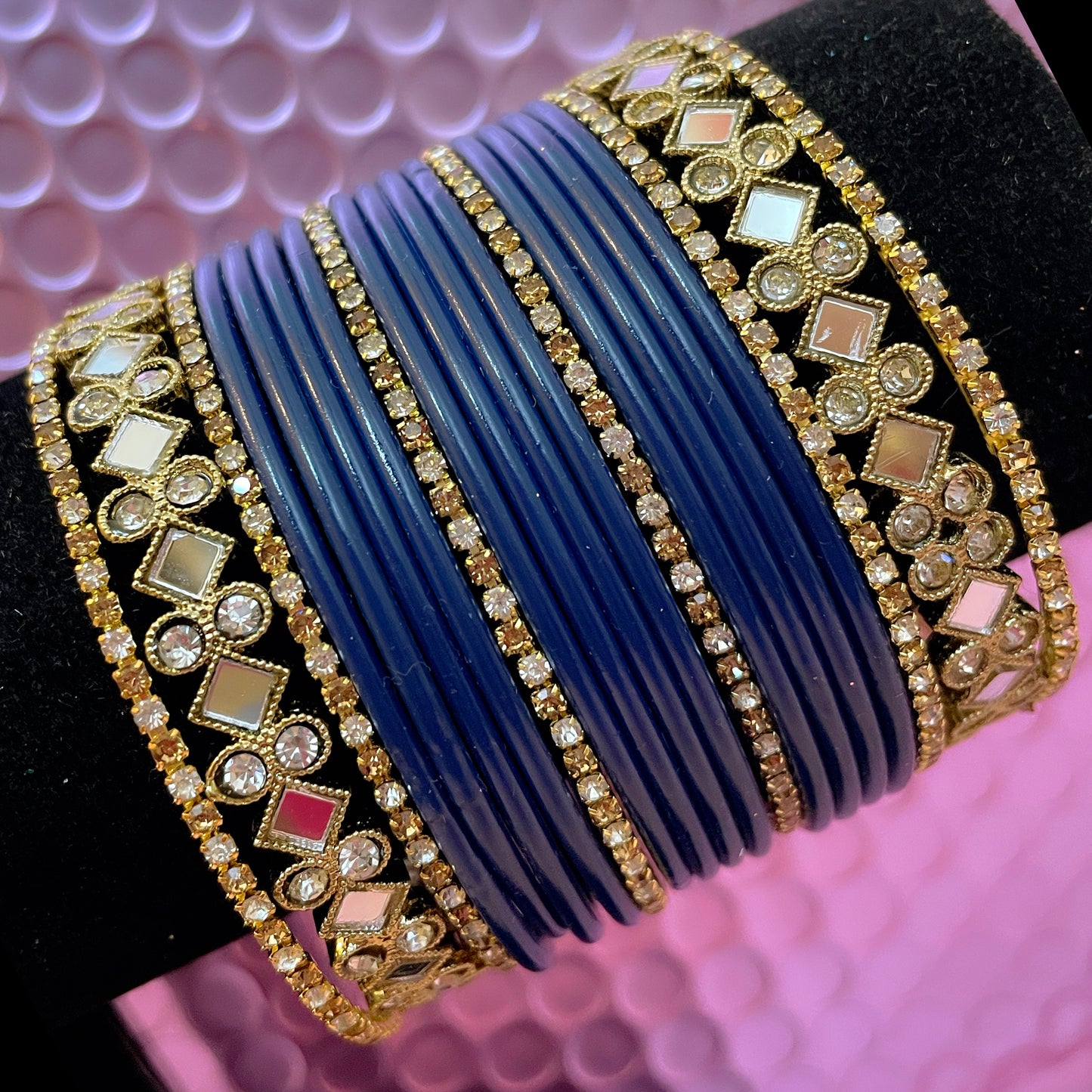 Gold Zirconia Metal Bangles Set- Various Colours