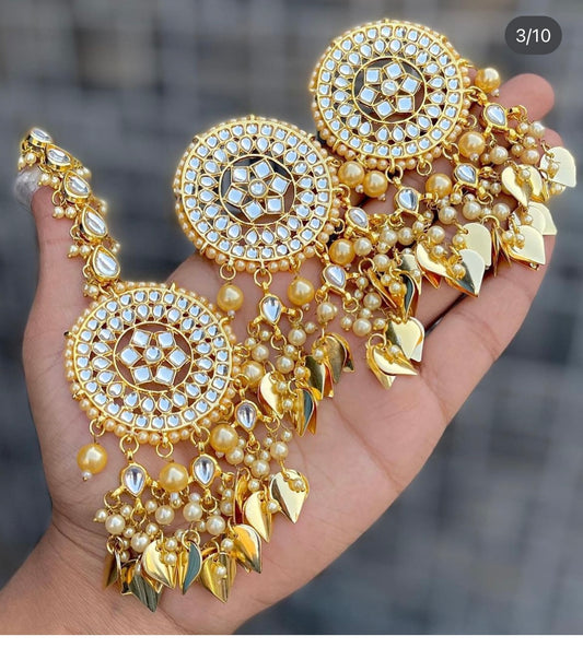 Pachhi Kundan Earings & Maang Tikka Set- Gold