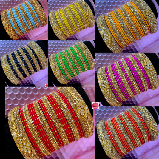 Gold Bangles Sets Various Colours- Size 2.8