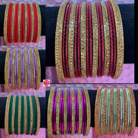 Gold Zirconia Metal Bangles Sets- Various Colours