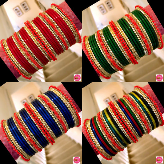 Glass Zirconia Metal Bangles Sets Various Colours- Size 2.10